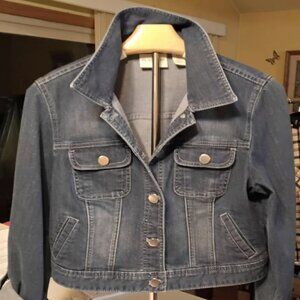 Chico Platinum Ladie Demin Cropped Adjustable Sleeve Length Jacket SZ- 4